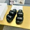 Celine Flatform Dad Sandal Mule Black Fabric with Rubber 238142