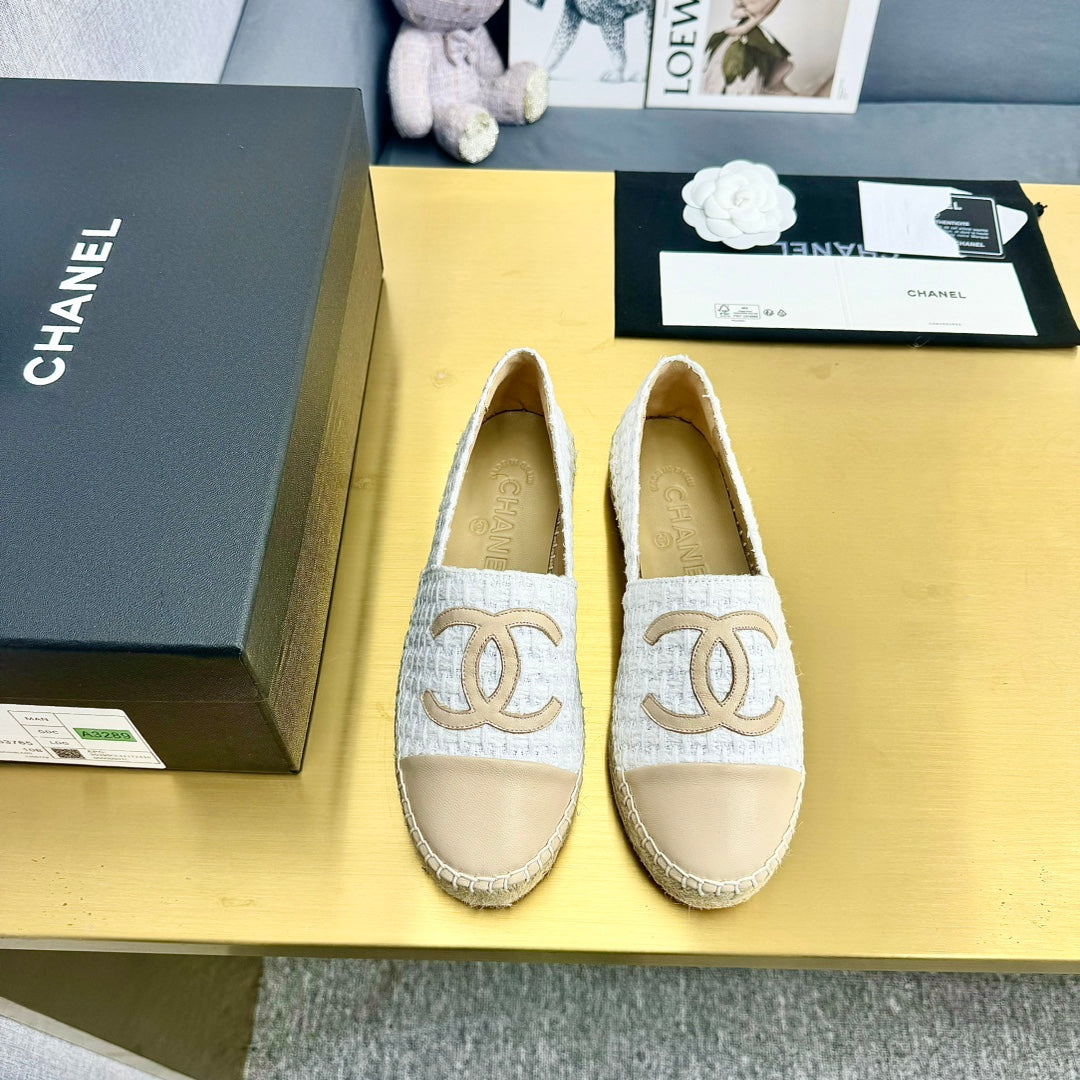 espadrilles white tweed light beige calfskin