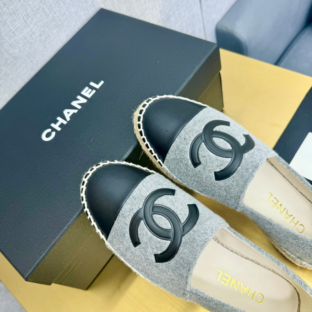 espadrilles dark grey fabric black calfskin