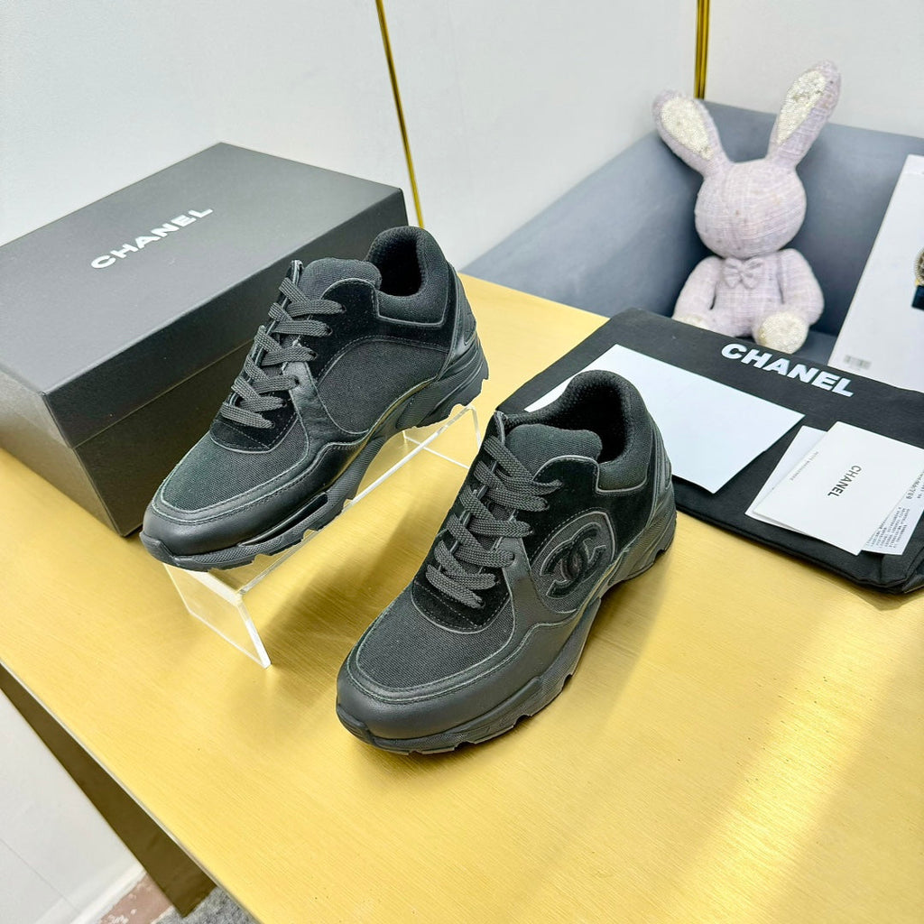 cc womens sneaker in black wool tweed and suede calfskin 137612