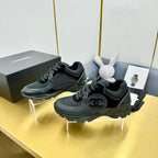 cc womens sneaker in black wool tweed and suede calfskin 137612