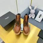 LACE-UP ANKLE BOOTS IN COGNAC CALFSKIN