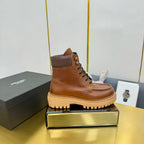 LACE-UP ANKLE BOOTS IN COGNAC CALFSKIN