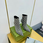 GG HORSEBIT ANKLE BOOT IN PALE GRAY MONOGRAM CANVAS
