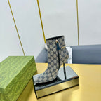 GG SIGNORIA ANKLE BOOT IN PALE GRAY MONOGRAM CANVAS