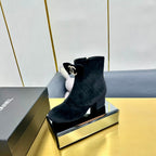 CC Bow-Adorned Rhinestone Boots Black Velvet 564597