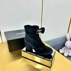 CC Bow-Adorned Rhinestone Boots Black Velvet 564597