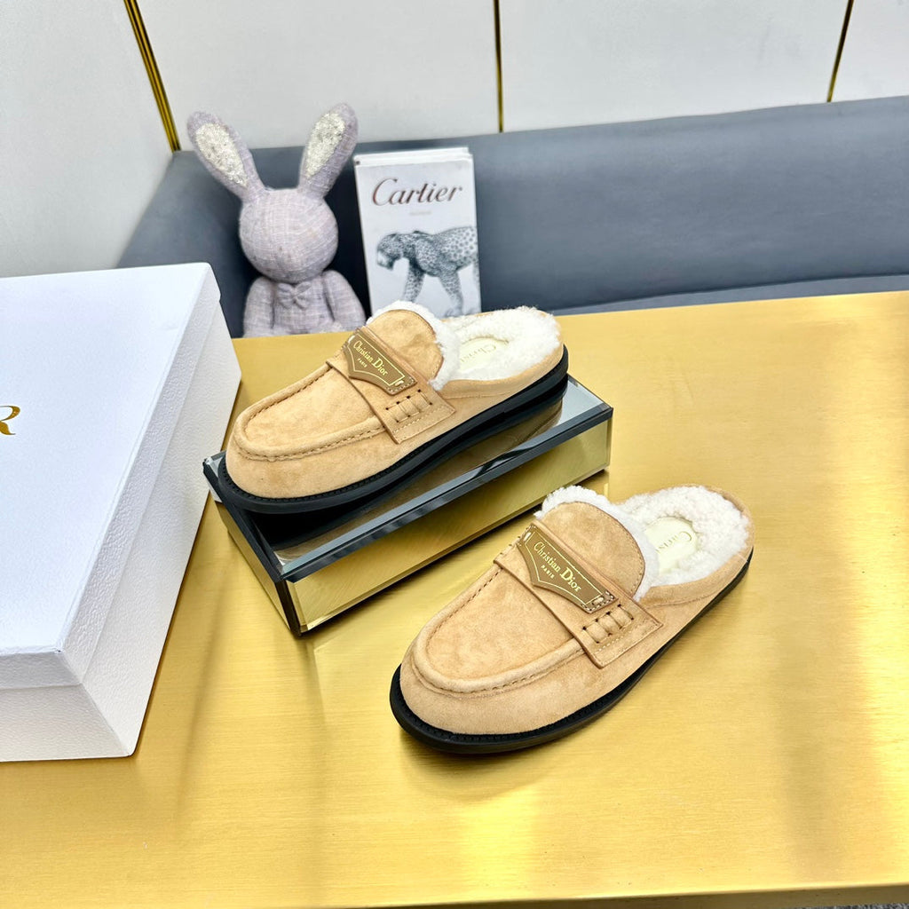 CD Boy Mule In Beige   Suede With Wool Fleece Lining 111830