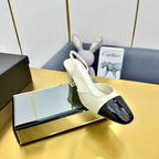cc slingback pumps 65 in cream lambskin and black patent calfskin 137437
