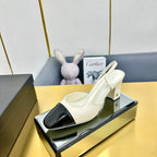 cc slingback pumps 65 in cream lambskin and black patent calfskin 137437