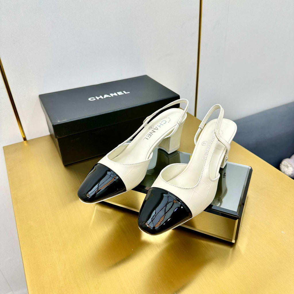 cc slingback pumps 65 in cream lambskin and black patent calfskin 137437