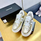 CD Star Platform Sneaker In Gold Mix White Calfskin 111092