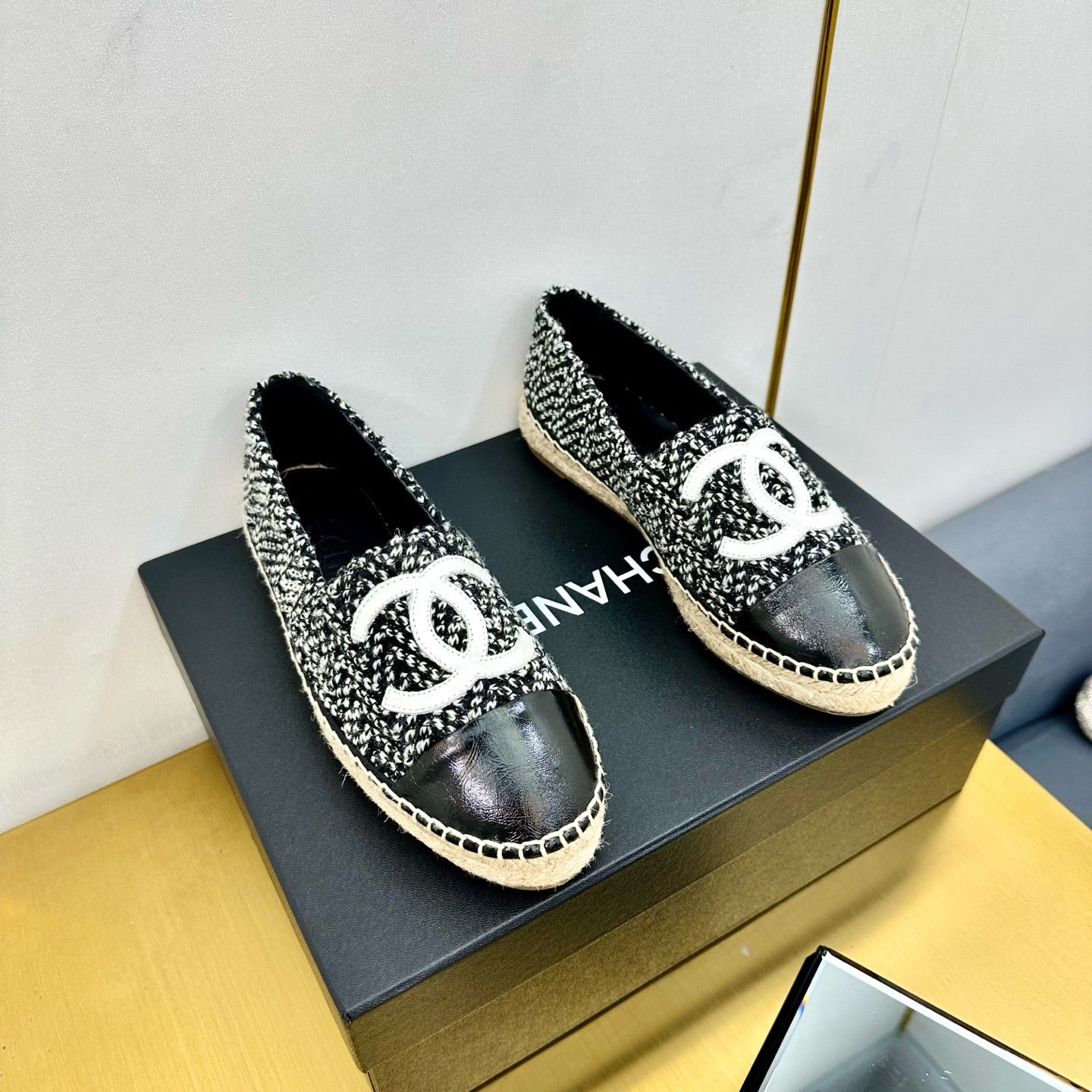 CC 25s Slip–on Espadrilles Black/White Wool 297818
