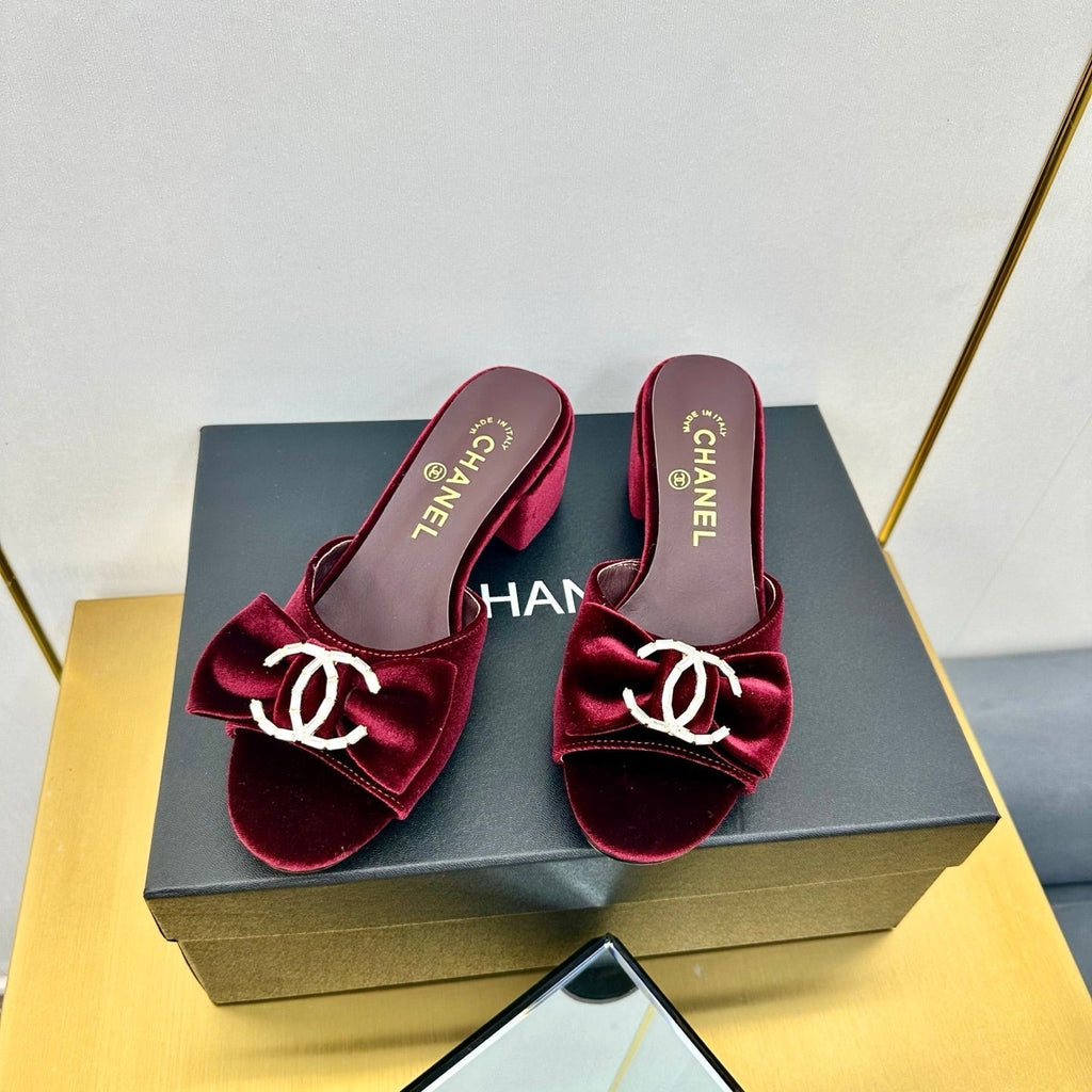 cc 25 bow mule sandal 50mm burgundy velvet 238479