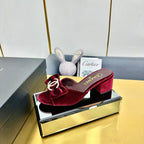 CC 25 Mid Heel Mules Burgundy Red Velvet 23847
