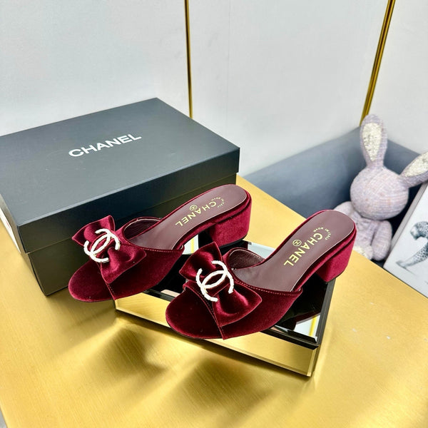 CC 25 Mid Heel Mules Burgundy Red Velvet 23847