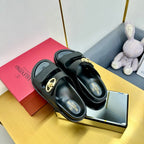 VT 25 Platform Sandals Black Slippers Cowhide 332069