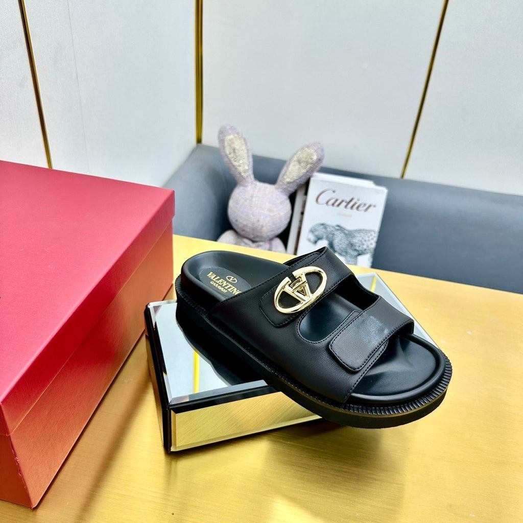 VT 25 Platform Sandals Black Slippers Cowhide 332069
