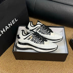 CC Sneaker White Mix Black Calfskin And Silk Parachute Fabric 947510