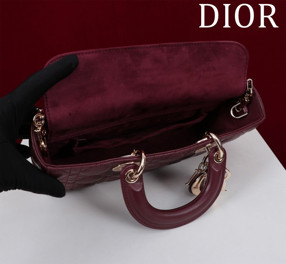 medium lady d-joy 26 burgundy lambskin