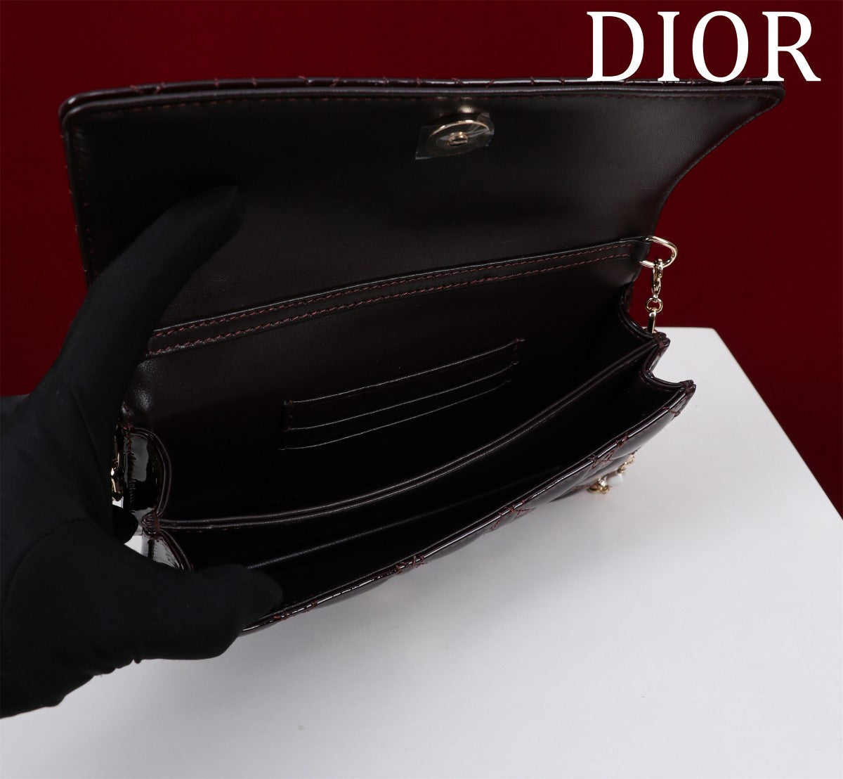 my cd mini 21 wine red patent calfskin