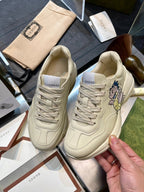 GG Men's Rhyton Sneaker Milk White Sticker Calfskin 524495