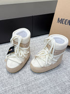 Moon Boot Icon White Beige Geometric Print Leather Cavas 515585