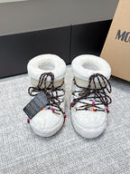 Moon Boot Icon Low Faux Fur White with Beaded Brown Laces 515590