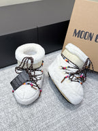 Moon Boot Icon Low Faux Fur White with Beaded Brown Laces 515590