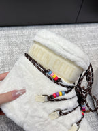 Moon Boot Icon Low Faux Fur White with Beaded Brown Laces 515590