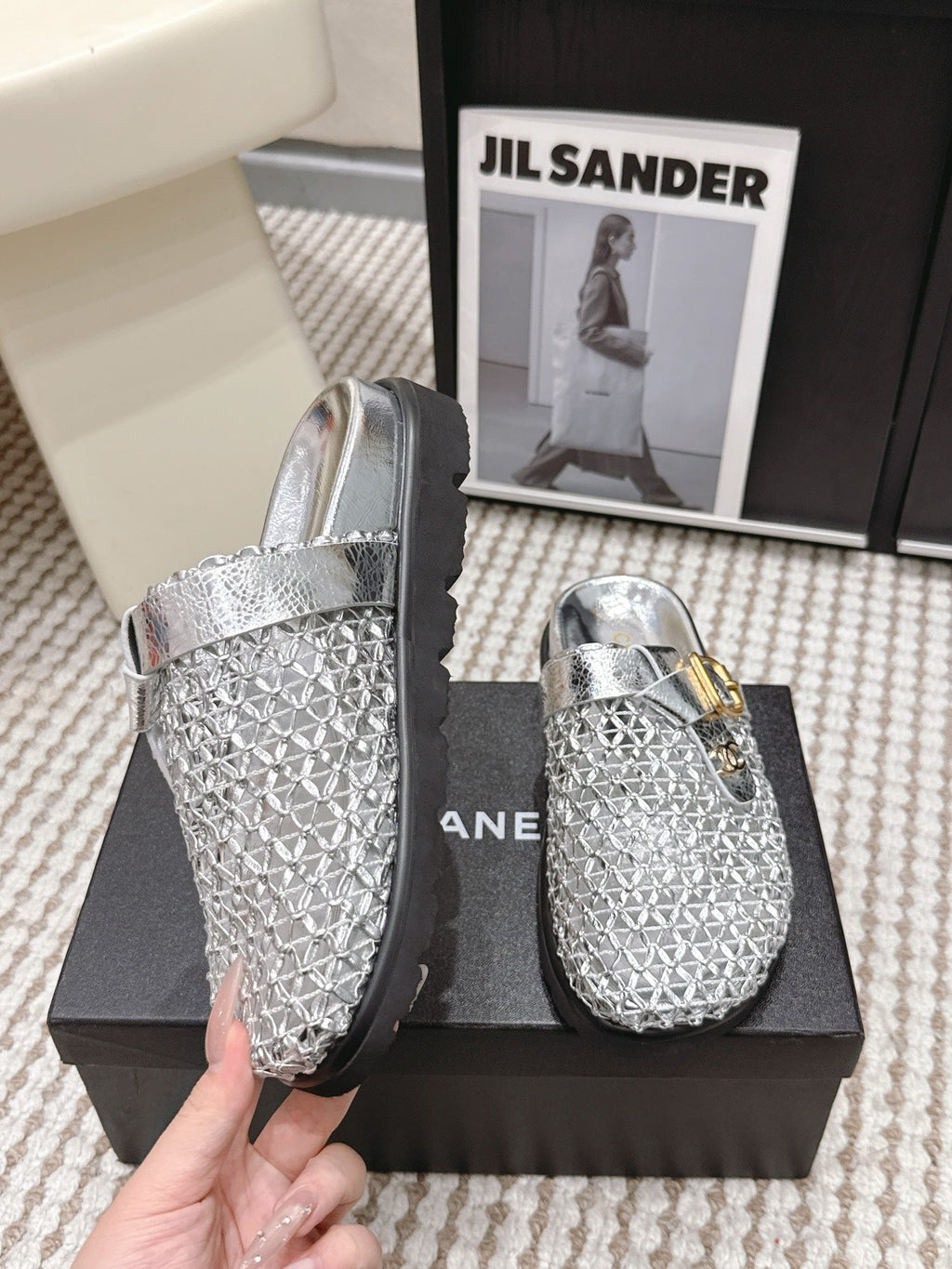 CC Woven Clog Silver Metallic Leather 721529