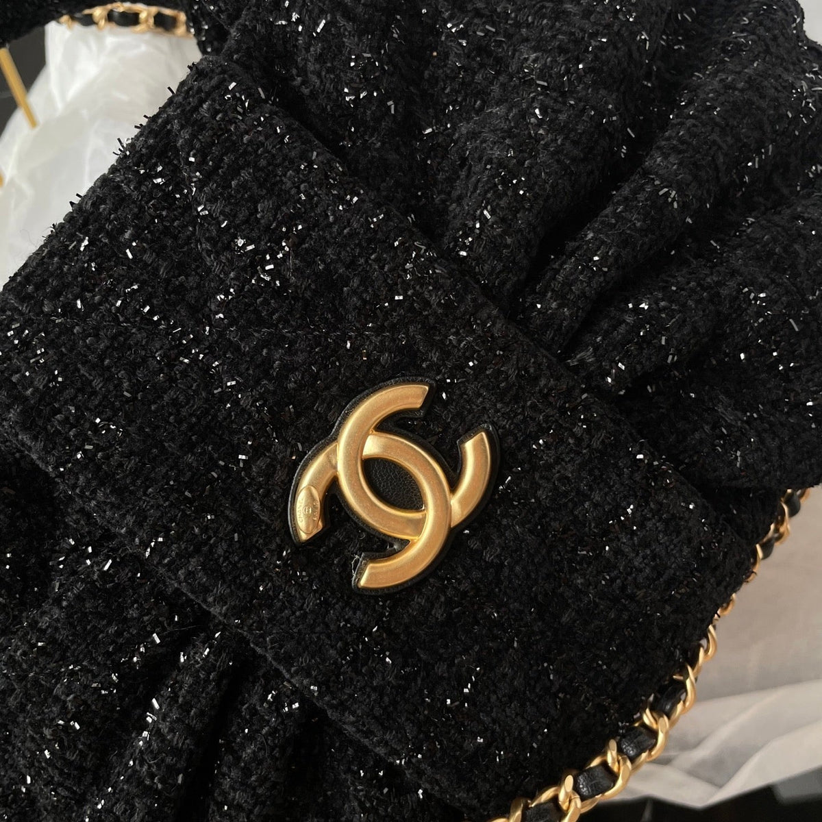 CC 25K Mini Bow Bag 26cm Black Tweed