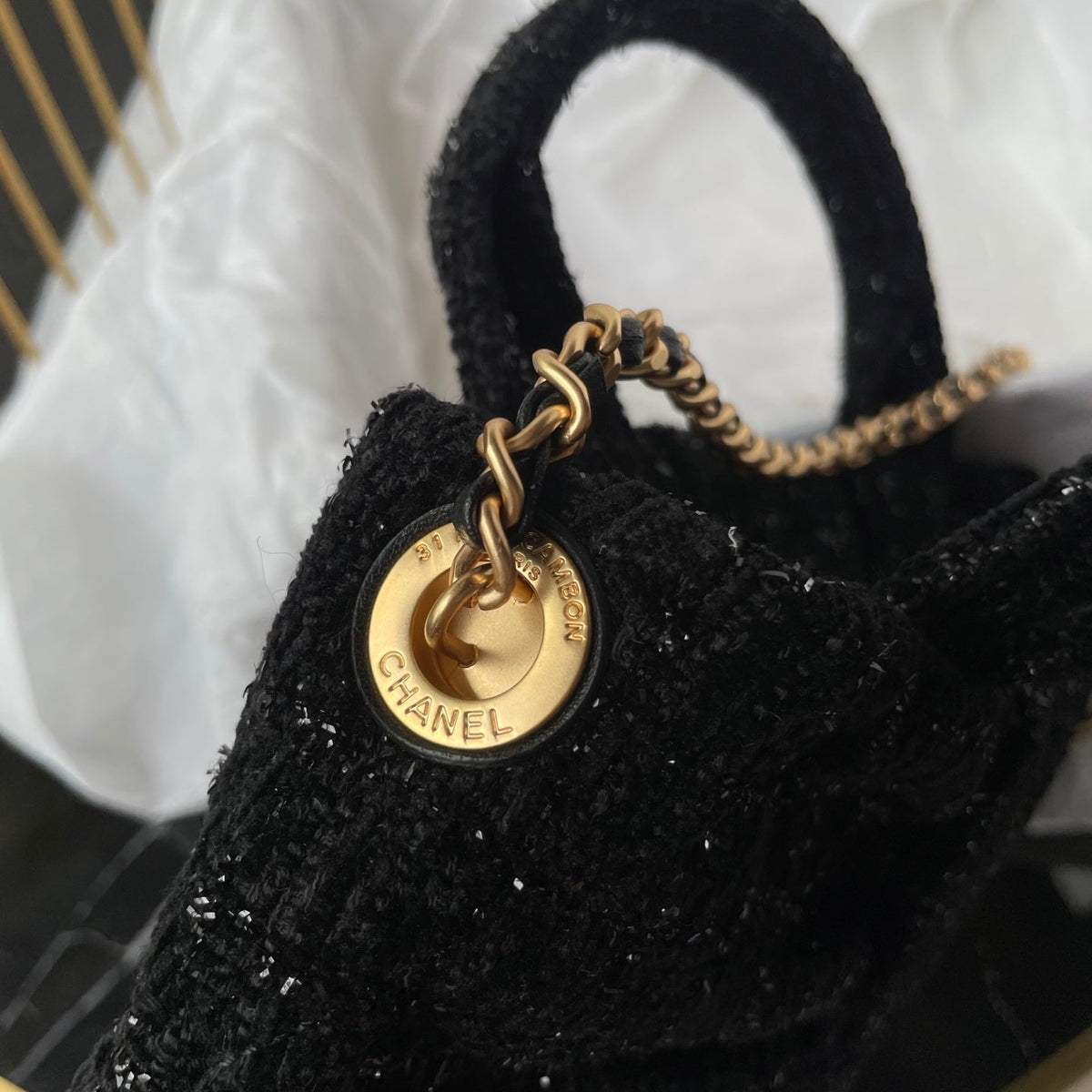 CC 25K Mini Bow Bag 26cm Black Tweed