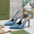 GG CRYSTAL HIGH HEEL SANDAL CERULEAN LAMBSKIN