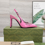 GG CRYSTAL HIGH HEEL SANDAL BRIGHT PINK LAMBSKIN