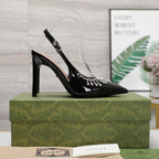 GG CRYSTAL HIGH HEEL SANDAL BLACK LAMBSKIN