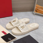Vlogo Cut-Out Slide 20 Ivory Calfskin Beige Sole Raffia