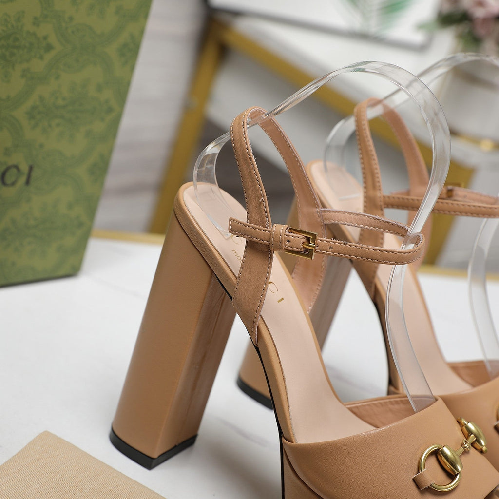 GG Sandales Cuir Noir Brown Tawny