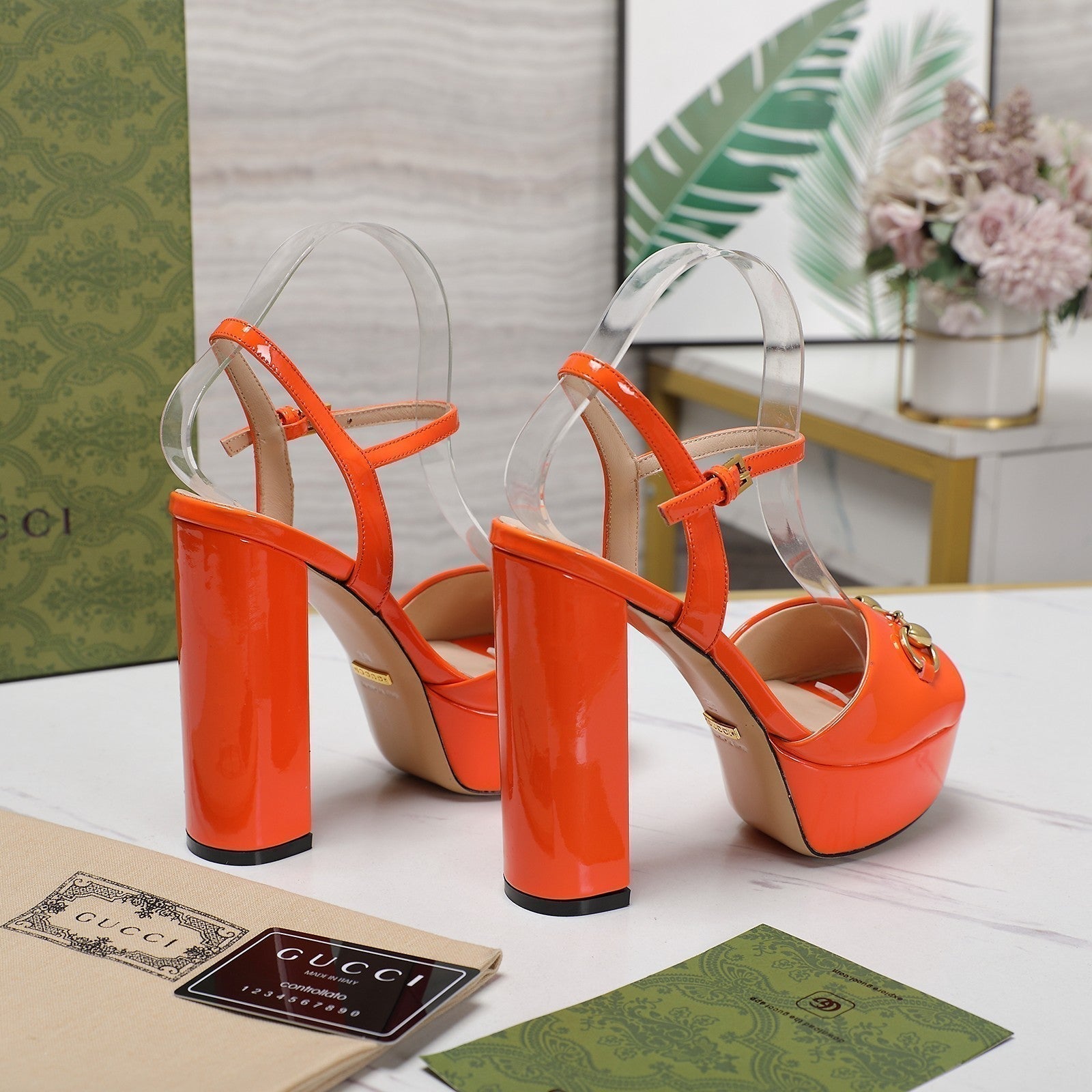 GG Sandales Cuir Noir Orange