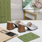 GG High Heels Half Slippers Silver