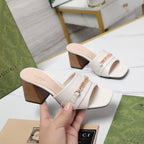 GG High Heels Half Slippers White