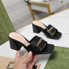 GG High Heels Half Slippers Black