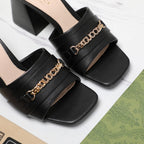 GG High Heels Half Slippers Black