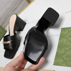 GG High Heels Half Slippers Black