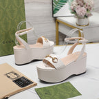 GG  Horsebit Wedges Sandals White