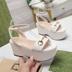 GG  Horsebit Wedges Sandals White