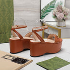 GG  Horsebit Wedges Sandals Orange