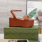 GG  Horsebit Wedges Sandals Orange