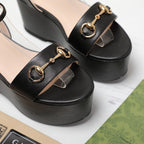 GG  Horsebit Wedges Sandals Black