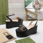 GG  Horsebit Wedges Sandals Black